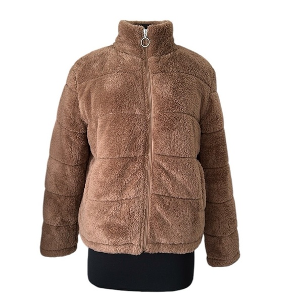 Pink lily brown, fake fur coat size small - Picture 1 of 9